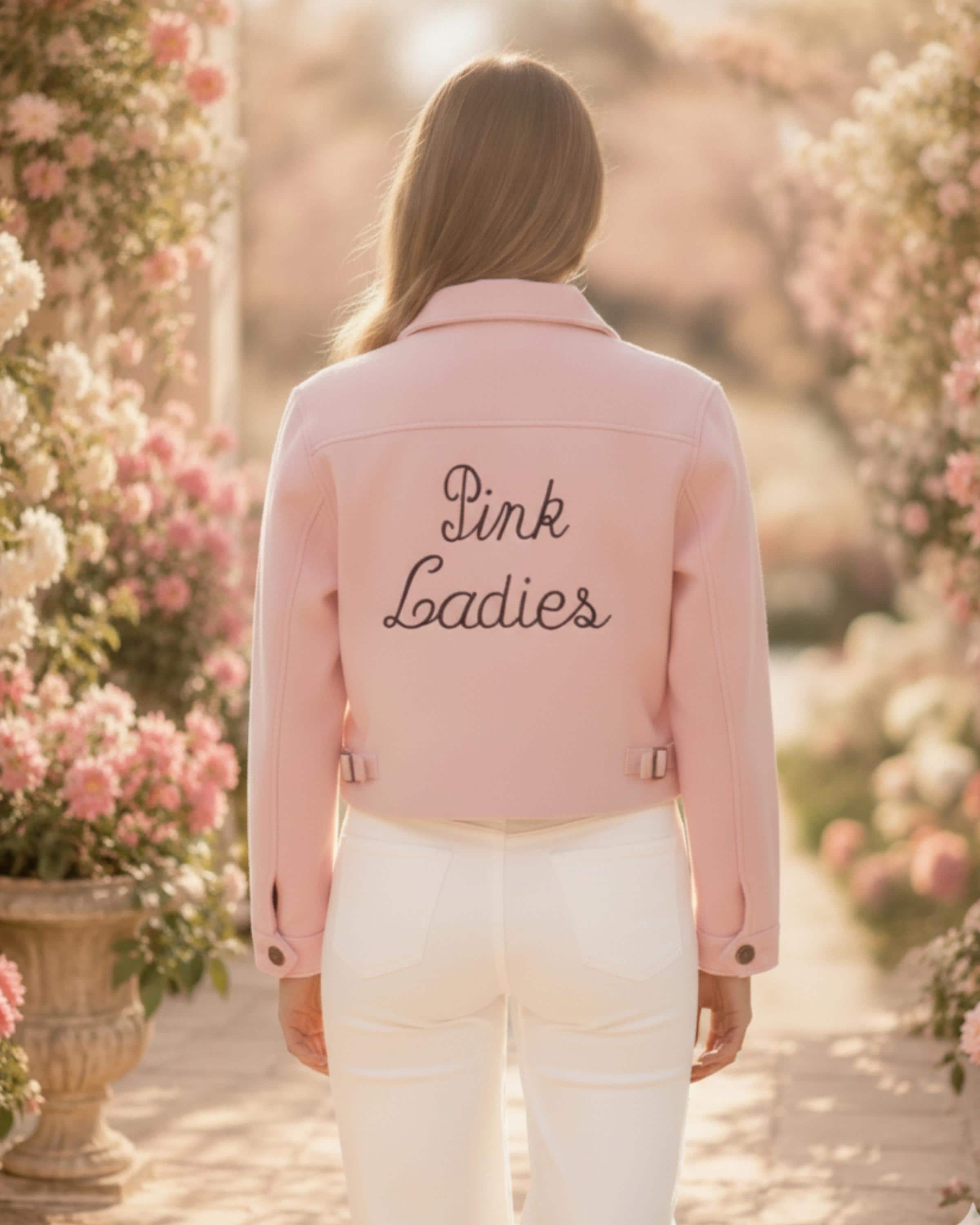 Embroidered Pink Ladies Cotton Jacket | Handmade Retro 50s Jacket | Grease Inspired Women's Costume | Personalized Gift