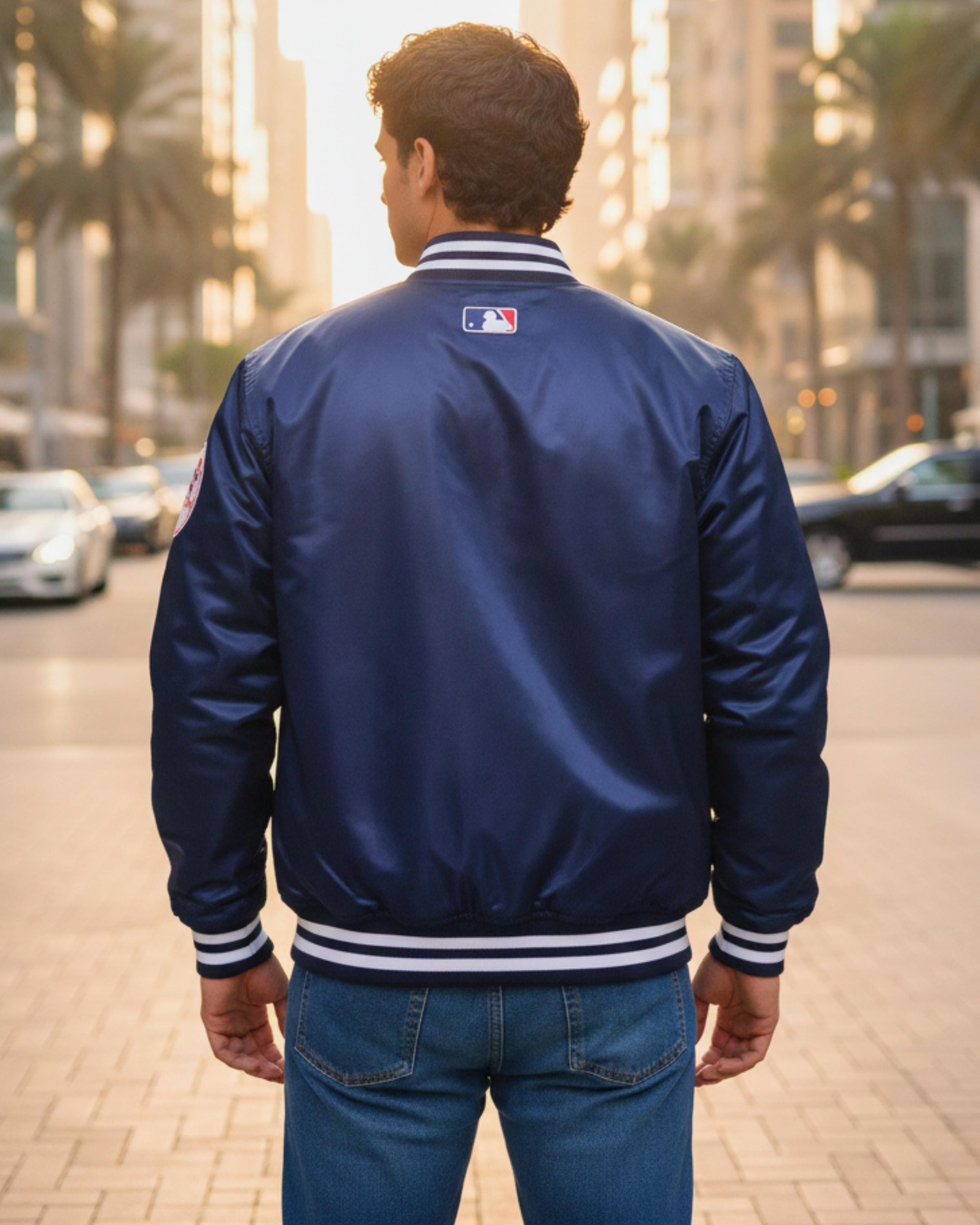 Vintage 90s New York Yankees Satin Baseball Bomber Jacket | MLB Varsity Style | Navy Blue Streetwear