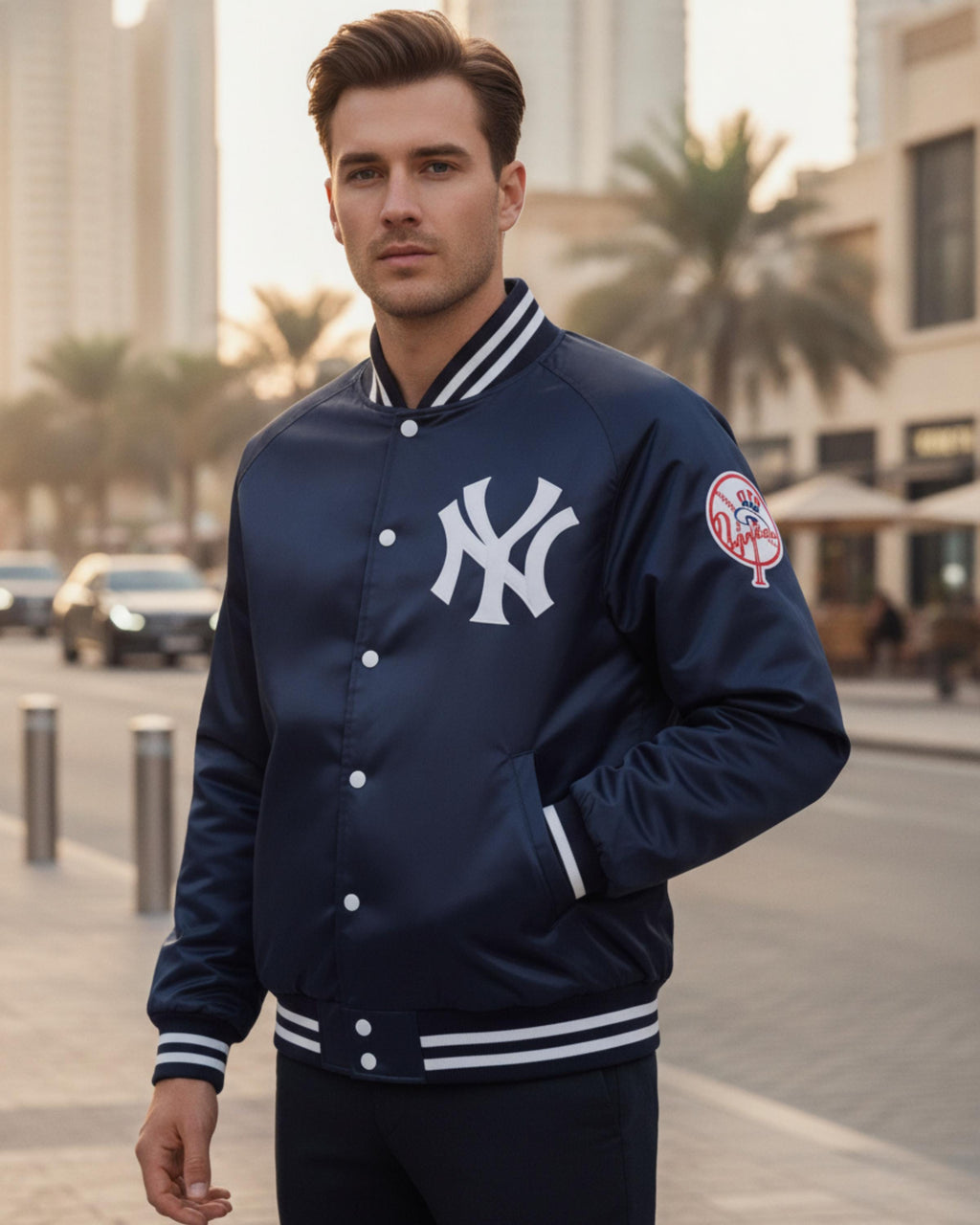 Vintage New York Yankees Starter Satin Bomber Jacket | 90s Yankees Snap Button Varsity Coat | Bronx Bombers MLB Sportswear