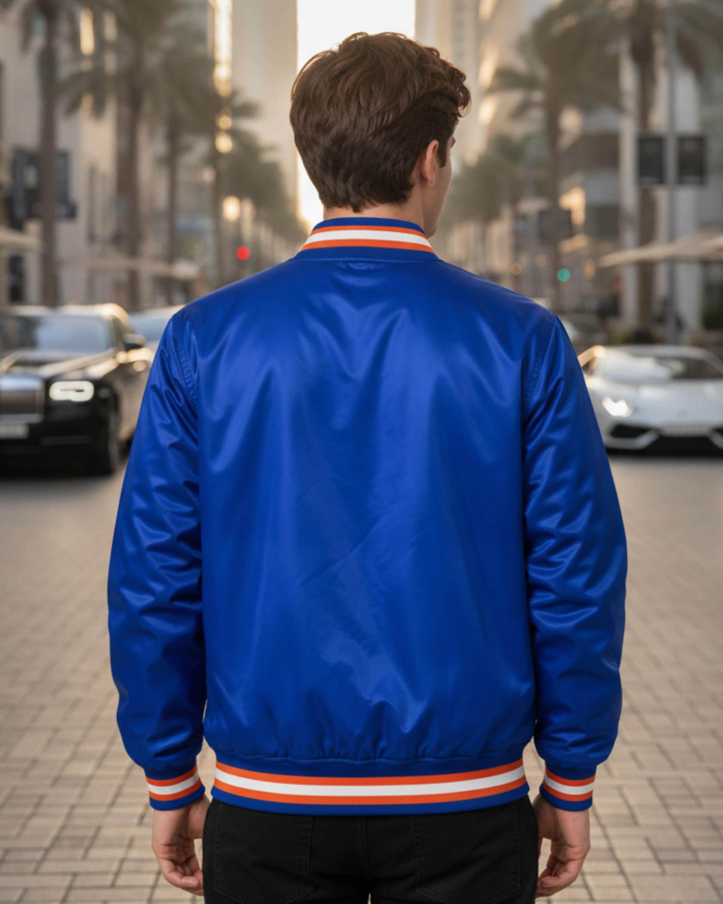 New York Satin Varsity Bomber Jacket | Retro Basketball Letterman Jacket | Vintage Streetwear Coat