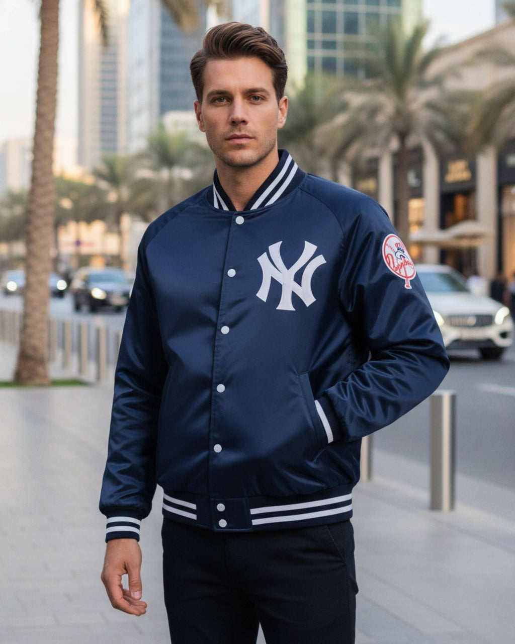 Vintage New York Yankees Starter Satin Bomber Jacket | 90s Yankees Snap Button Varsity Coat | Bronx Bombers MLB Sportswear