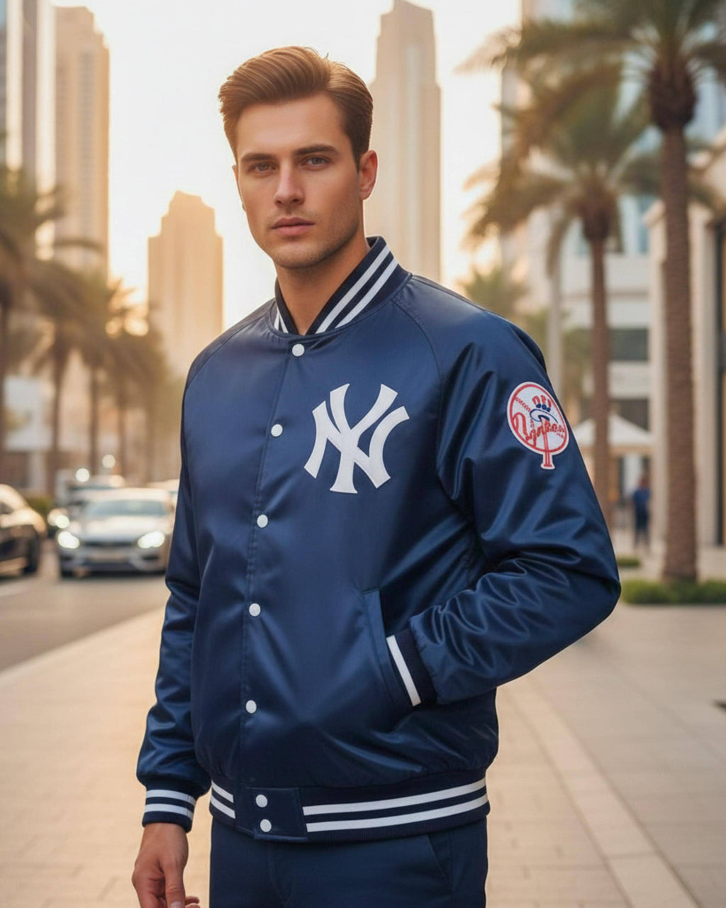 Vintage New York Yankees Starter Satin Bomber Jacket | 90s Yankees Snap Button Varsity Coat | Bronx Bombers MLB Sportswear