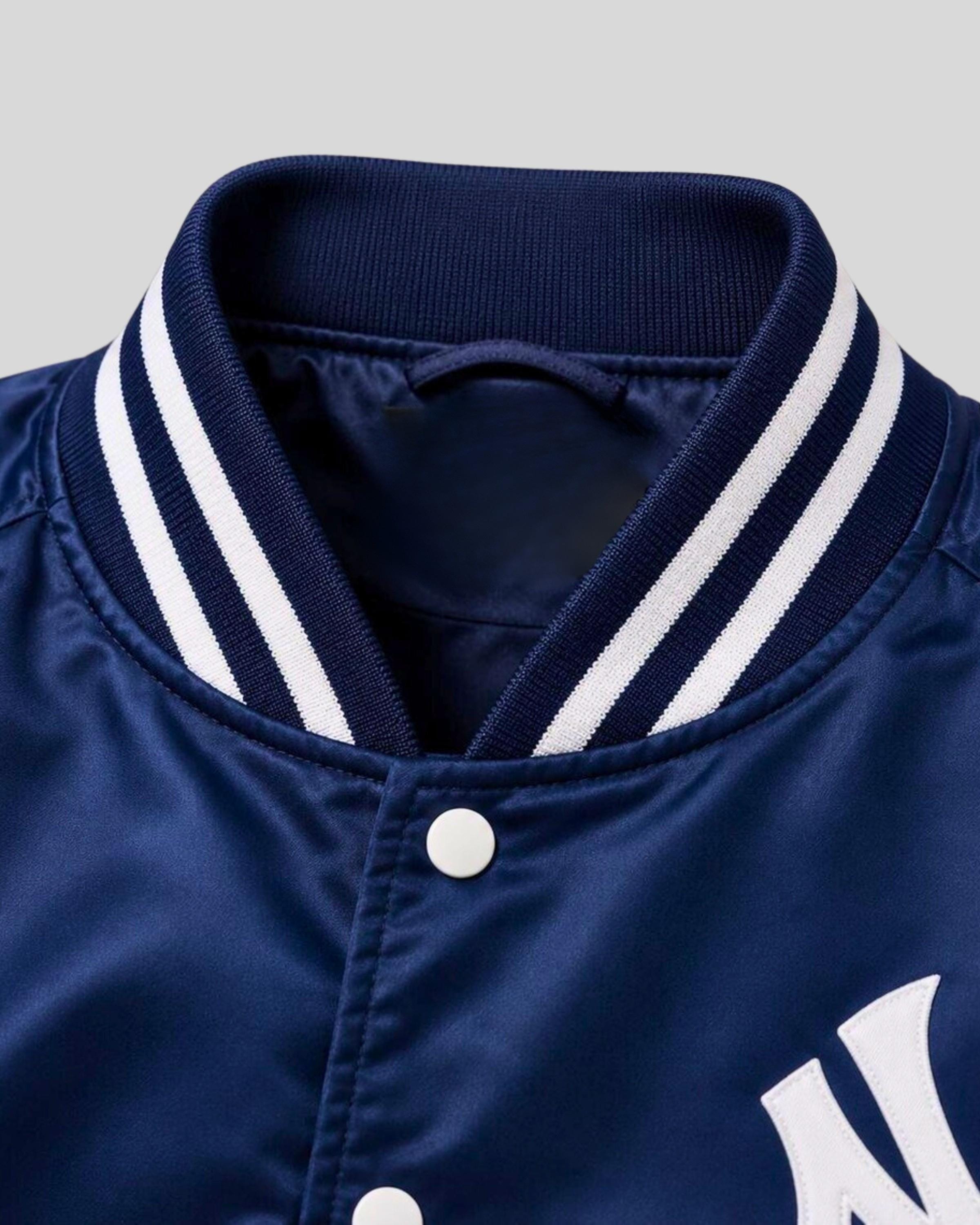 Vintage 90s New York Yankees Satin Baseball Bomber Jacket | MLB Varsity Style | Navy Blue Streetwear