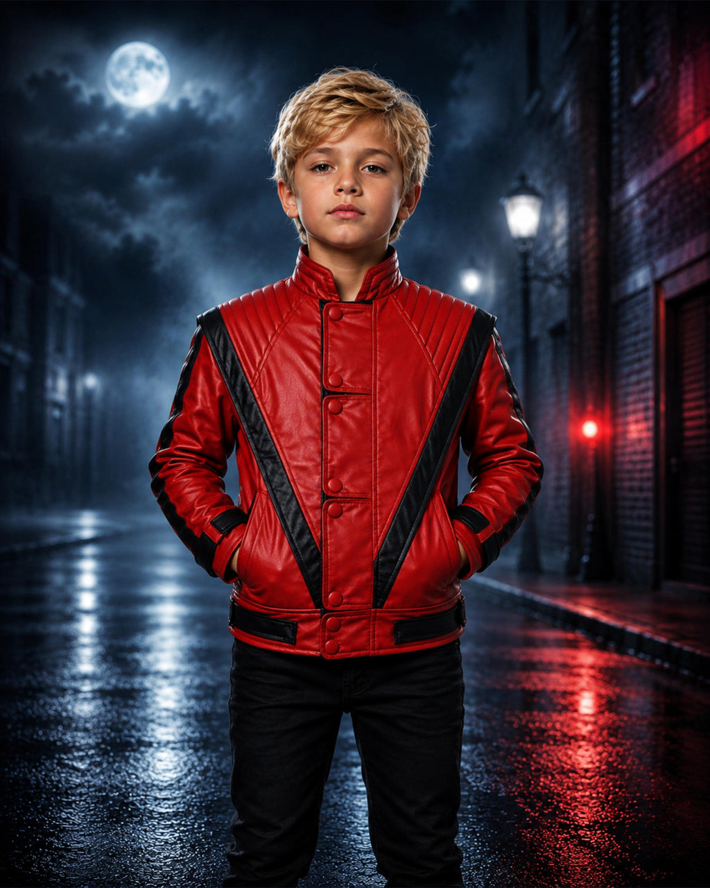 Kids Michael Jackson Thriller Red Leather Jacket | Boys MJ Halloween Costume | 80s King of Pop Cosplay Outfit | Handmade