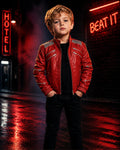 Kids Michael Jackson Thriller Red Leather Jacket | Boys MJ Beat It Costume | 80s Pop Star Halloween Cosplay Outfit | Han