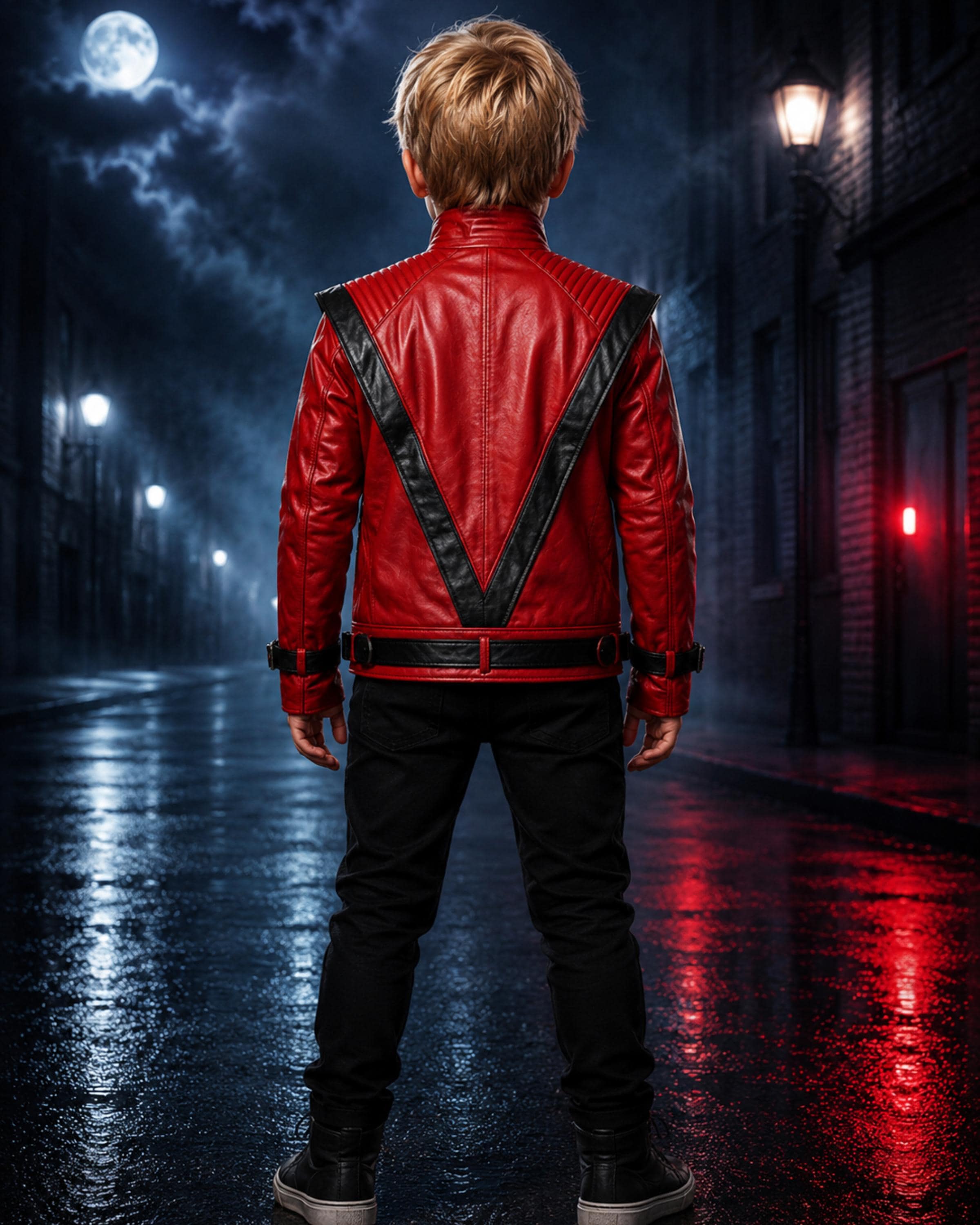 Kids Michael Jackson Thriller Red Leather Jacket | Boys MJ Halloween Costume | 80s King of Pop Cosplay Outfit | Handmade